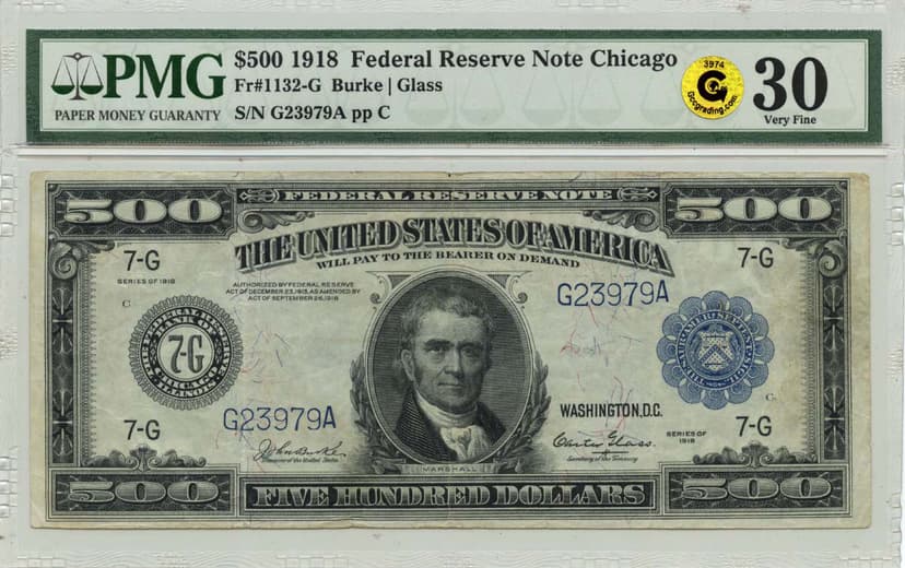 $500 Fr. 1132-G Banknote with GCC Sticker Certification